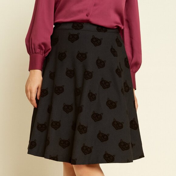 Collectif x ModCloth Cat-Print Swing Skirt Vintage-Inspired A-Line Flare Sz M - Picture 1 of 6